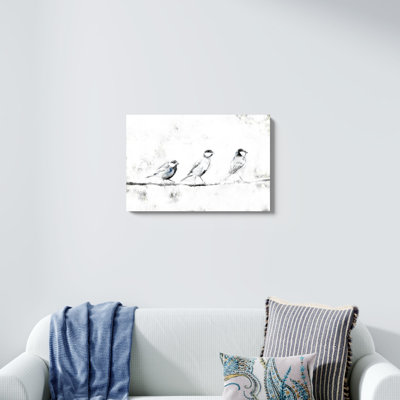 Oiseaux noirs et blancs sur une branche - peinture sur toile tendue