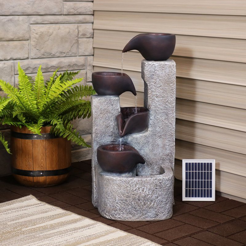 Ringwood Weather-Resistant Tiered Vessels Solar Water Fountain with Battery
