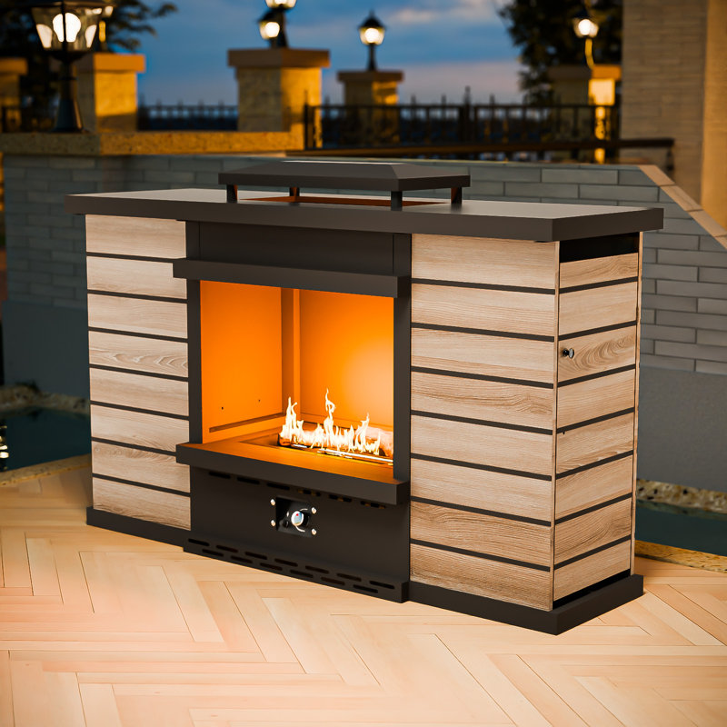 50000 BTU Rectangular Outdoors Fireplace, Smokeless Propane Gas Steel Fire Pit with PVC Cover