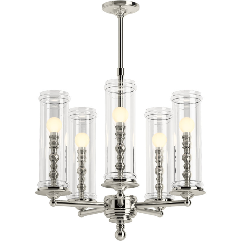 Damask 5 - Light Candle Style Chandelier, Polished Nickel