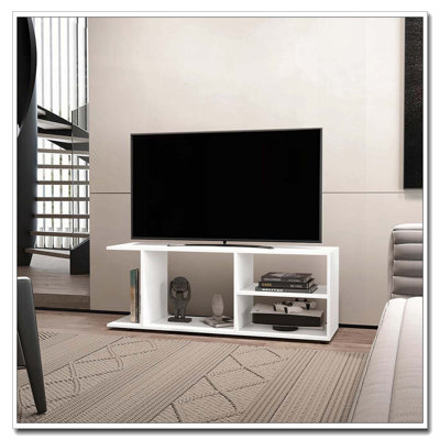 Meuble télé blanc avec rangement ouvert