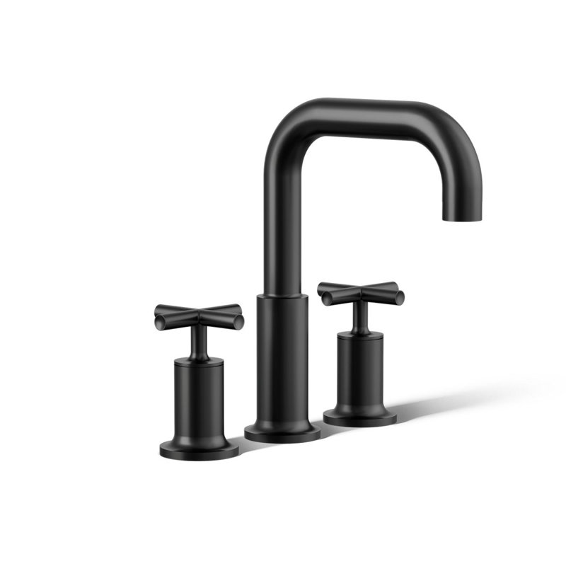 Garniture de robinet de baignoire Ã  montage sur planche pour robinet Ã  haut dÃ©bit avec poignÃ©es en croix, Noir mat