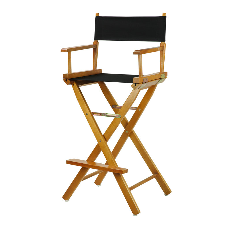 30" Folding Director Chair with Canvas, Black, Honey Oak