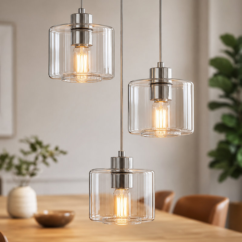14.3in 3 - Light Modern Clear Glass Pendant Light Adjustable