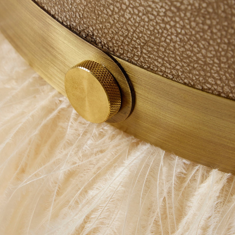 Leather Ostrich Fluff Pouf, Taupe/Cream