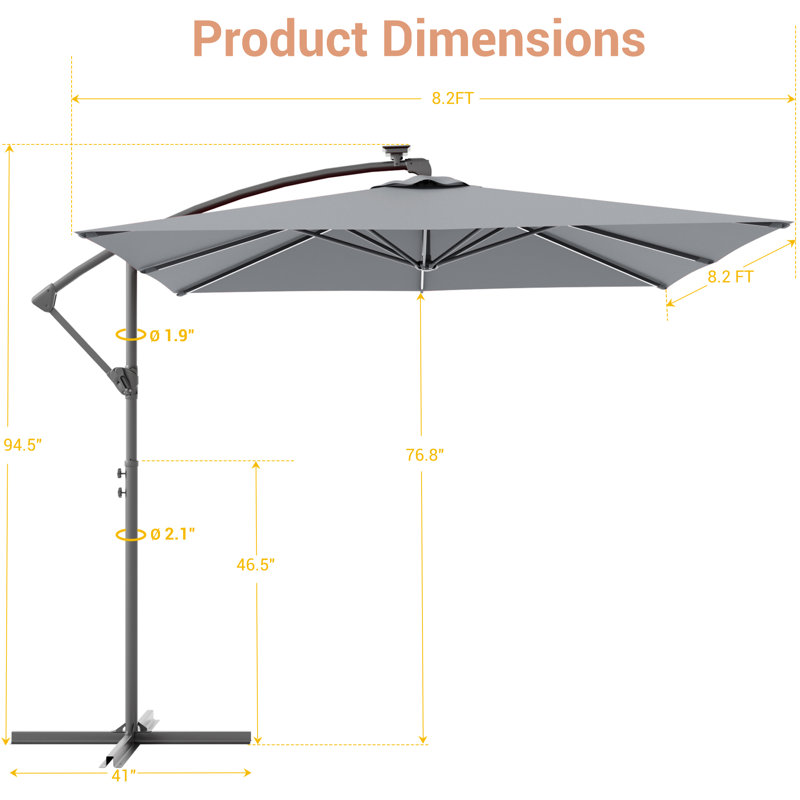 Parasol en porte-à-faux 98,4 po Doraine, gris