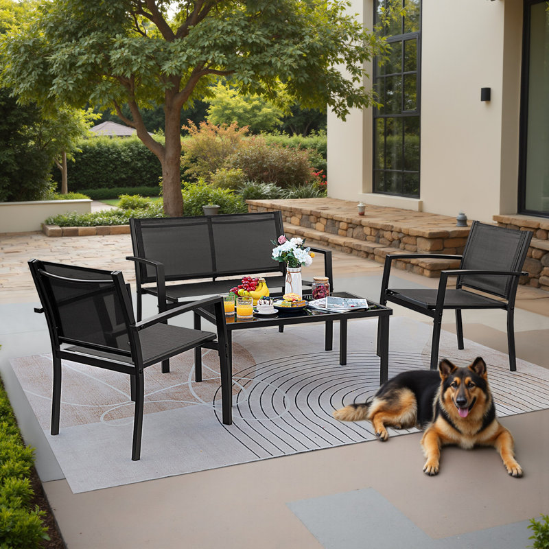 Onika 4 Piece Patio Conversation Set, Black