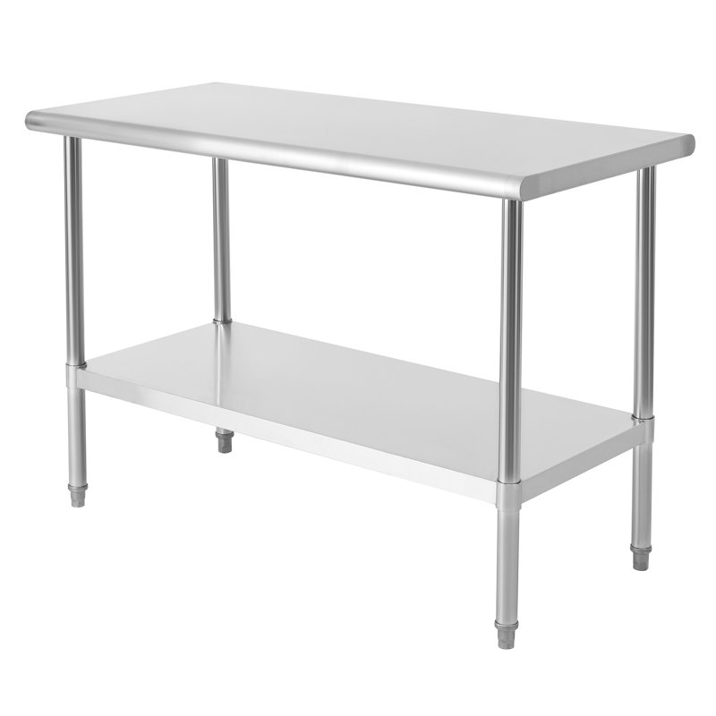 Table de préparation en acier inoxydable de qualité commerciale 24 po x 48 po - Tablette ajustable robuste avec tablette inférieure