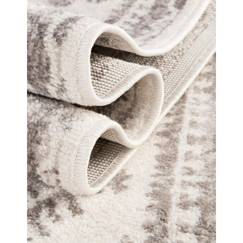 Tapis oriental en polypropylène gris / ivoire Ervine, Tapis de couloir 2 pi 7 po x 10 pi