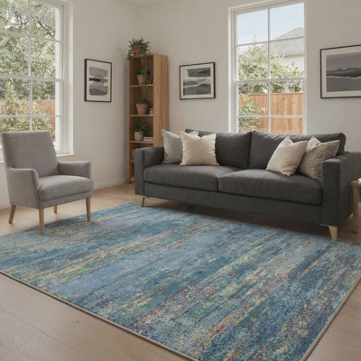 Tapis bleu azur lavable à la machine Scribble