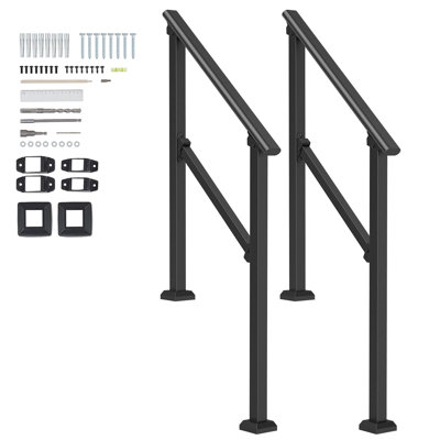 Transitional Stair Handrail 2-3 Steps Carbon Steel 2 Pieces Black Square Tube