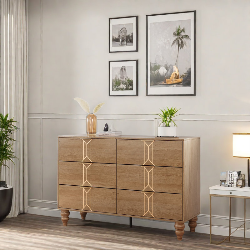 Commode 6 tiroirs pour chambre à coucher, Couleur du bois