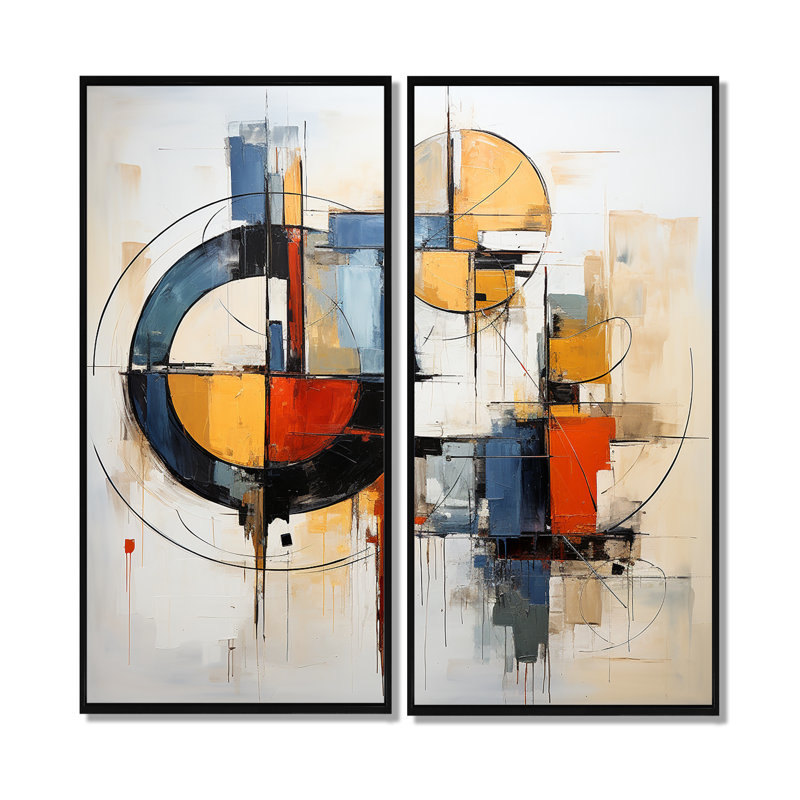 Fusion colorée de style Mid-Century abstrait - Impressions d'art moderne Mid-Century sur toile, 40" H x 40" W, Black