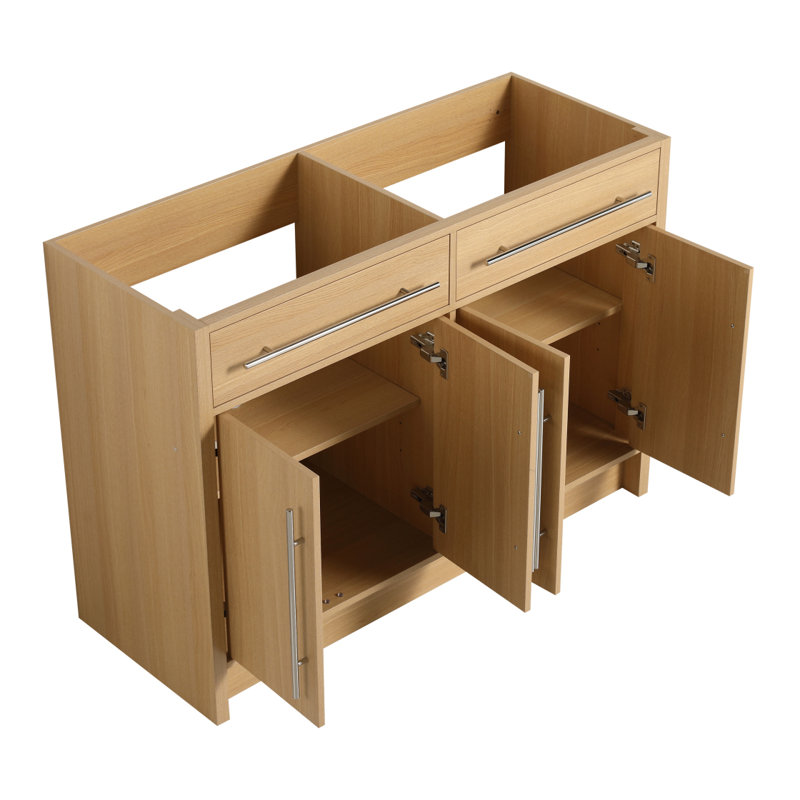 Meuble-lavabo autoportant 48 po, 4 portes à fermeture douce, chêne original, contreplaqué, KD-PACKING, (meuble-lavabo seulement, sans lavabo)