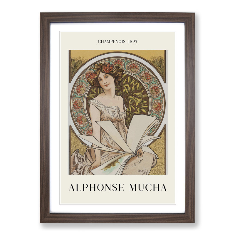 Chamenois Caldenar by Alphonse Mucha - Framed Print, Walnut, 48cm H x 36cm W x 2cm D
