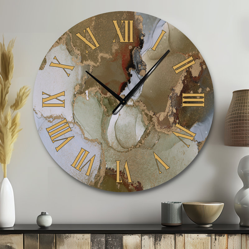 Horloge murale moderne de luxe avec art abstrait I, Grand, Brun / or