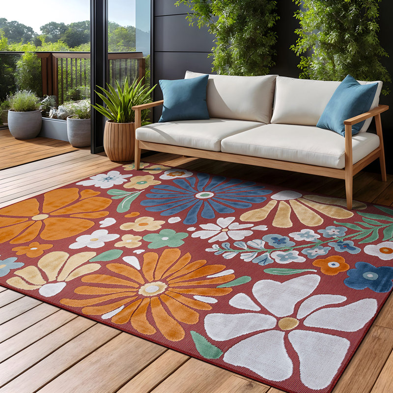 Tapis floral d'intérieur pour l'extérieur, Rectangle 8' x 10', Brown