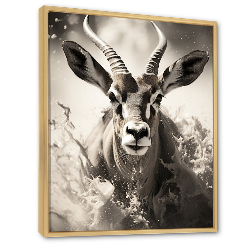 Keao Afrique Antilope gracieux saut - impression, H 44 po x l 34 po x P 1,5 po, Cadre naturel flottant