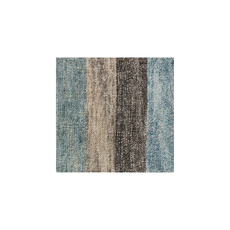 Tapis décoratif gris/bleu noué à la main à rayures carrées Jeffery