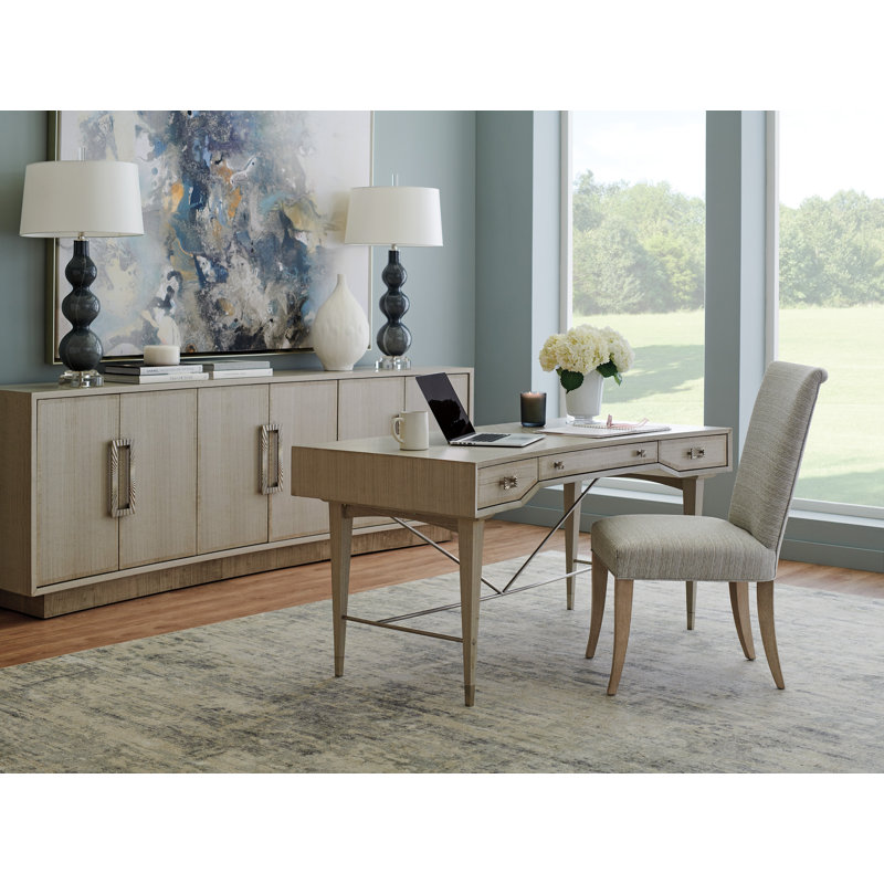 Gray Eucalyptus Veneer Mid Century Modern Writing Desk with Drawers