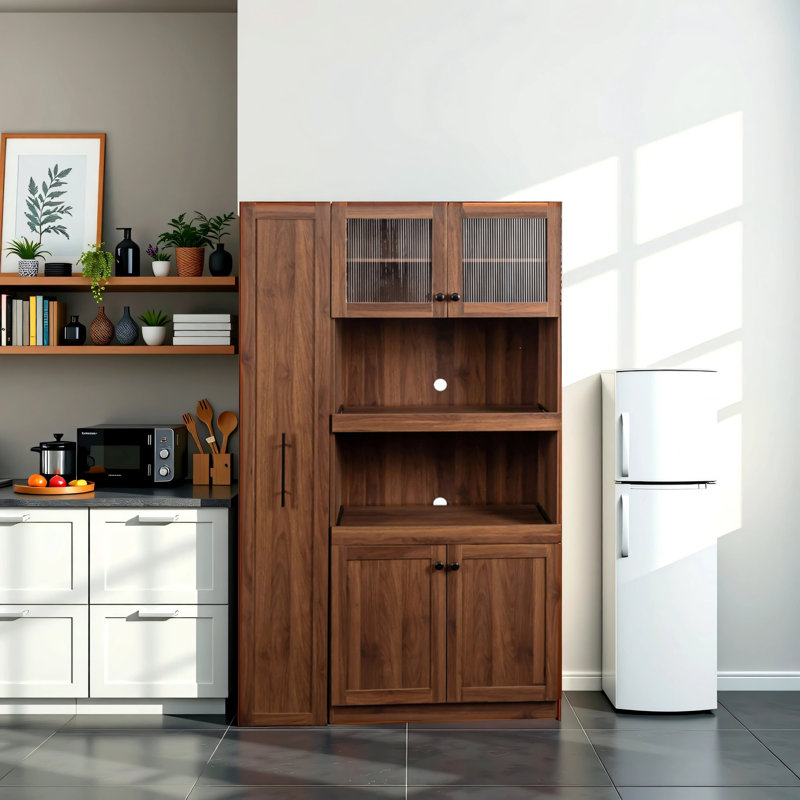 Armoire de cuisine avec tablettes de rangement coulissantes polyvalentes en noyer