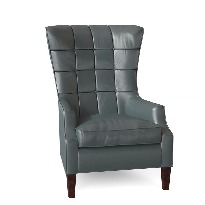 Gallin Leather Tufted Wingback Chair, Outsider Raven Genuine Leather, Mahogany