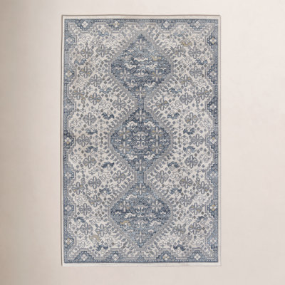 Phoebe Cream Blue Machine Washable Oriental Rug