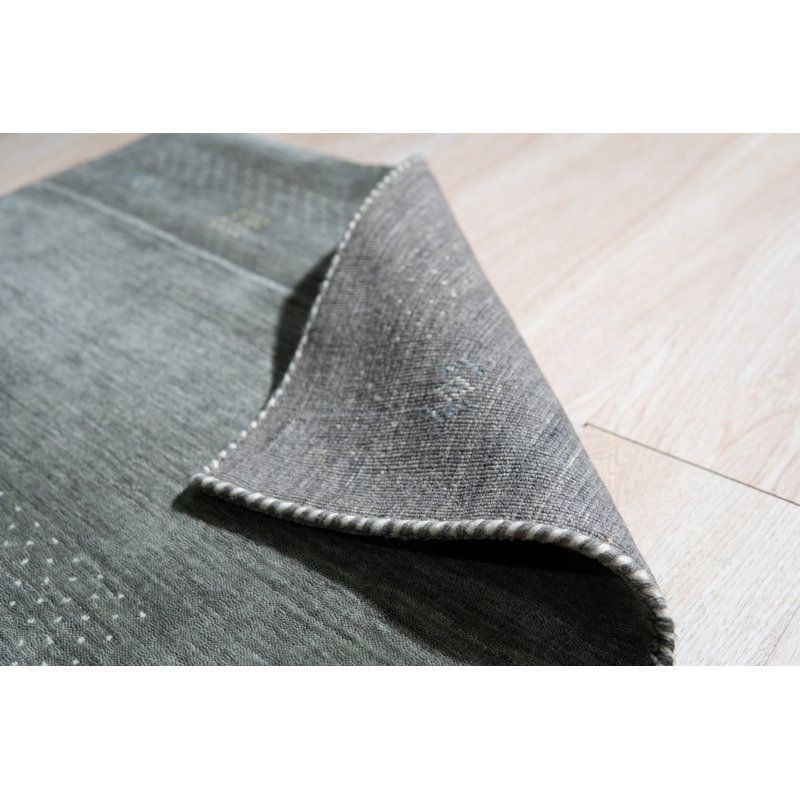 Gray Hand-Knotted Wool Framed Centerpiece Geometric Modern Contemporary Carpet Rug, 3' x 5'
