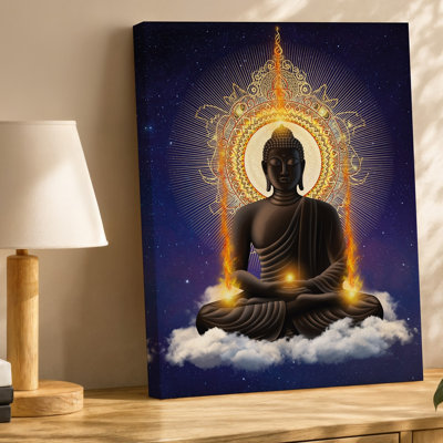 Reproduction d'art sur toile, "Bouddha serein assis dans une pose méditative" par un radiant doré Halo