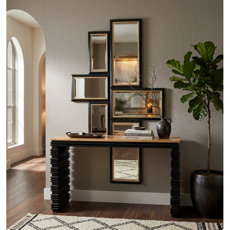 62'' Stone Top Console Table, Goldleaf, Black