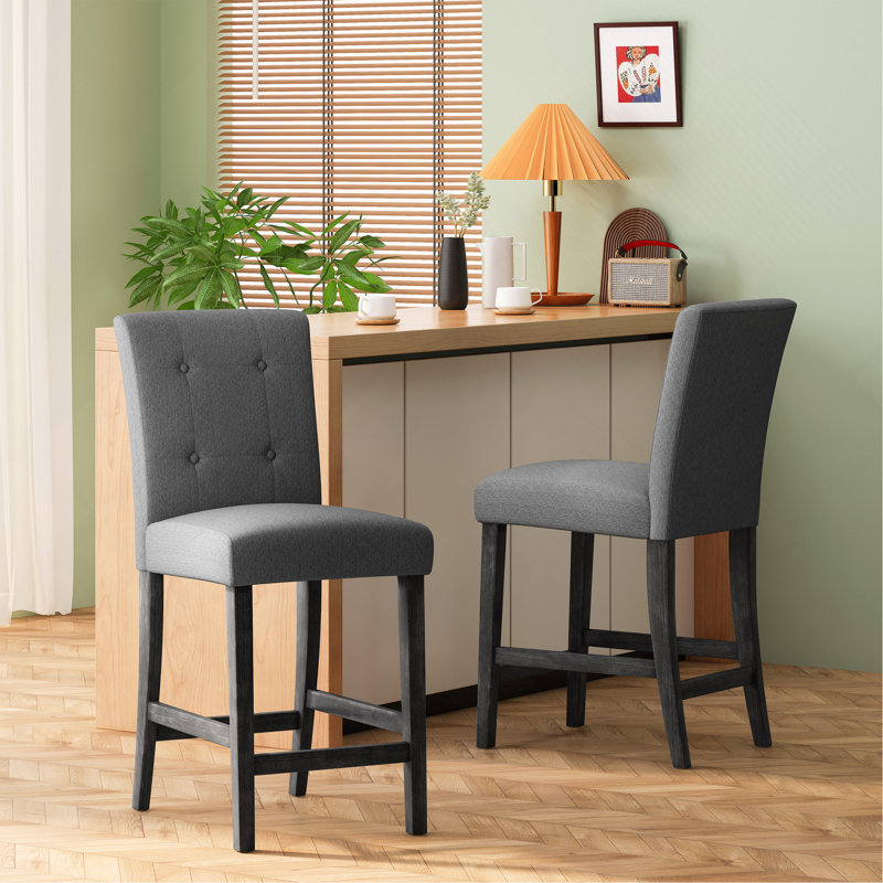 Ensemble de 2 tabourets de comptoir capitonnés contemporains en tissu, 26 po, Gris anthracite
