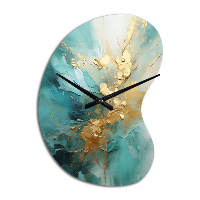 Or et sarcelle Aurora Harmony II - Grande sculpture en forme d'horloge murale dorée, Grand