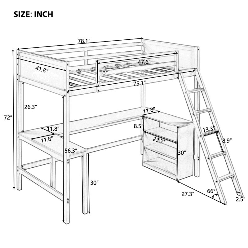 Ebbie Kids Twin Loft Bed, White