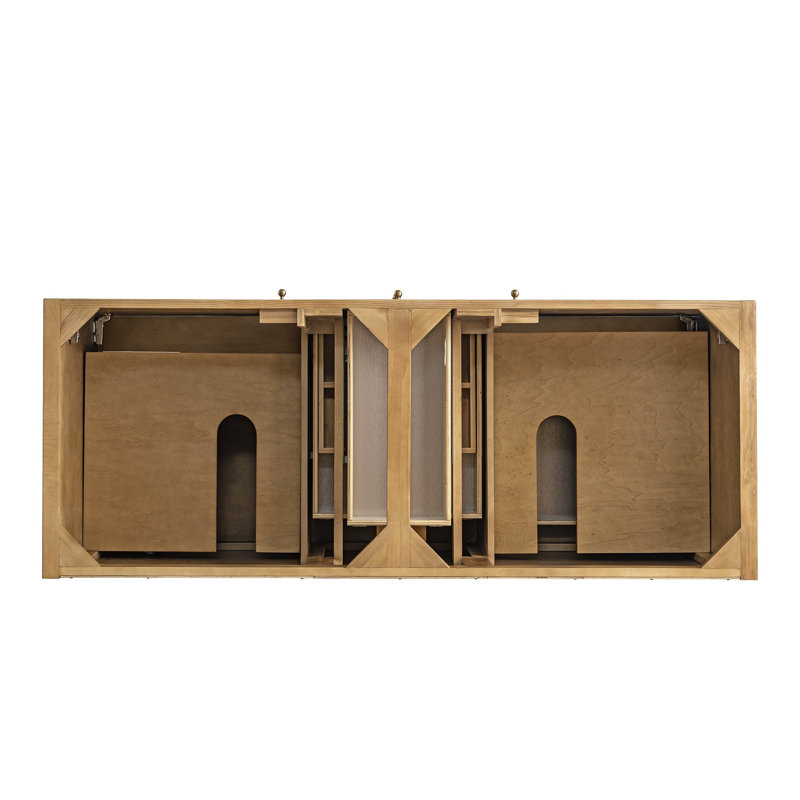 Hudson 60'' W Double Vanity, Charcoal Soapstone, 8" Widespread, Light Natural Oak