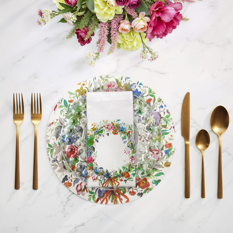 Wreath Flowers Cotton Sateen Dinner Napkins, Orange