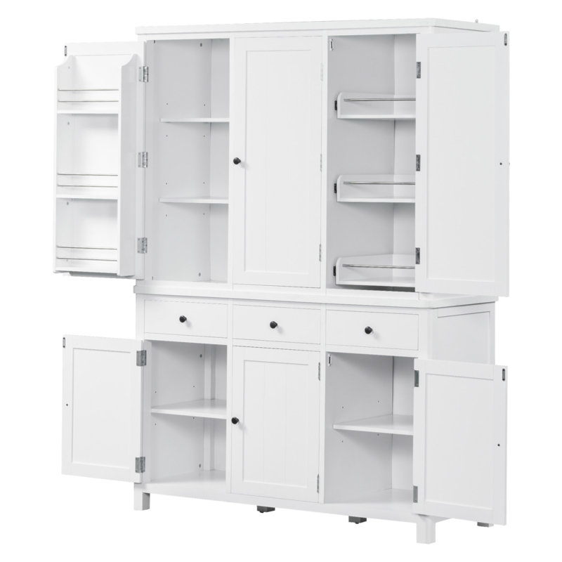 TOPMAX Farmhouse 74.8''H High Freestanding Kitchen Pantry, 53''Lx20''w Large Cupboard Storage Cabinet With Door Shelves,Adjustable Shelves, Pull-Out Trays And Drawers