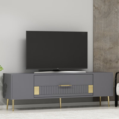 Catena Modern TV Stand with Wall Mount Capability, 59.1 x 19.0 x 11.6 inches | 100% Melamine Coated Particle Board, Anthracite & Gold | Stylish & Functional Design for Living Room & Entertainment Spaces