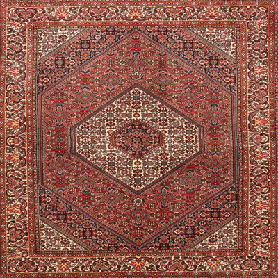Tapis en laine rouge / beige