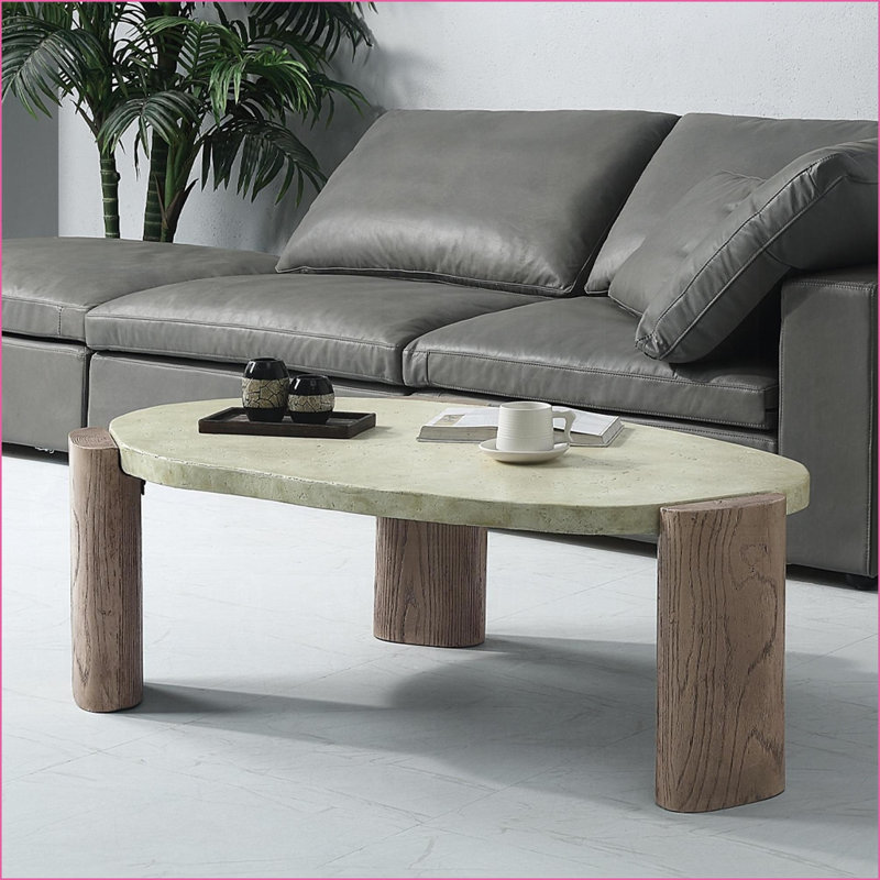 Gris patiné Chêne, table basse oblongue pour le salon, facile à assembler et amp; Plateau stable de 40 mm d'épaisseur