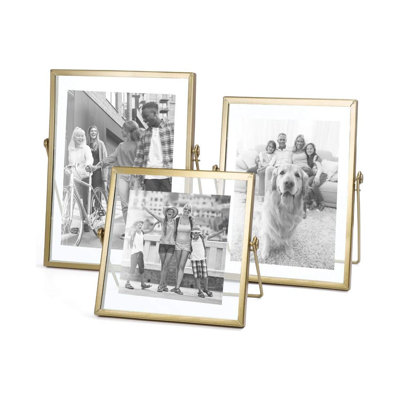 Ensemble de 3 cadres à photo géométriques en métal avec couvercle en verre, comprenant des formats de 4 po x 4 po; 4 po x 6 po; 5 po x 7 po