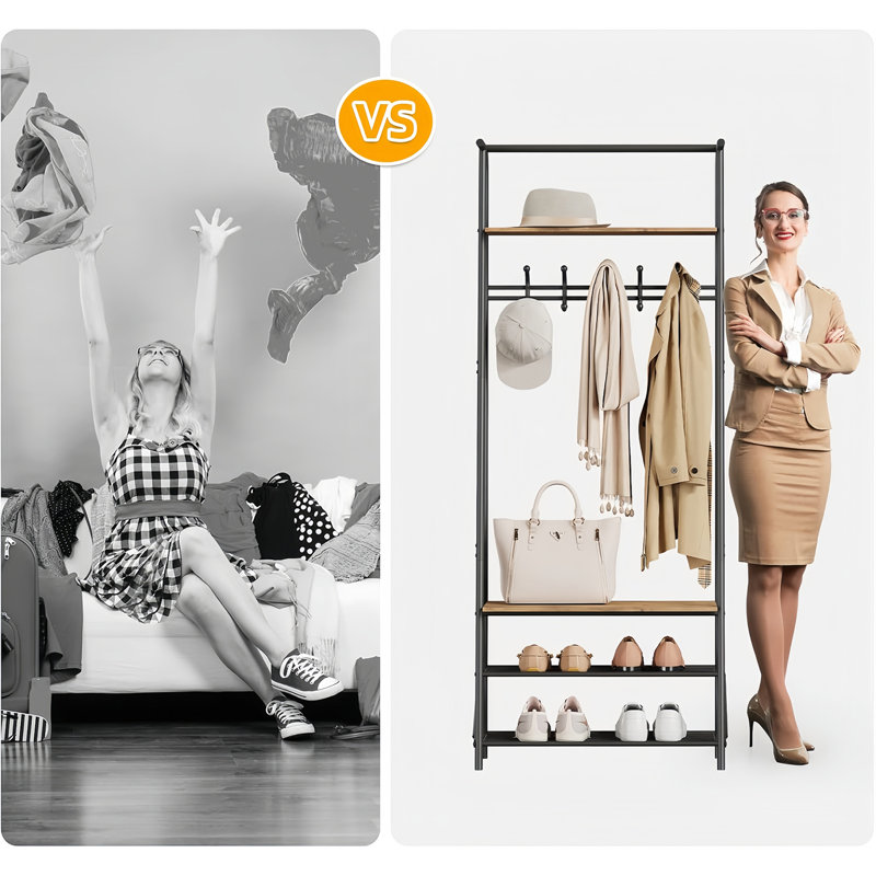 Multifunctional Coat Rack Shoe Bench with 5 Hooks - Ideal Hall Tree for Entryway Storage and Bedroom Organization