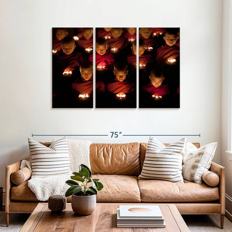 Adella Burmese Monks Praying In Yangon Burma, 36" H x 57" W