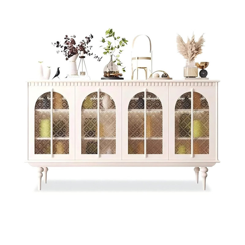 Buffet blanc massif et verre manufacturé blanc, H 33,07 po x L 58,66 po x l 15,35 po, Blanc