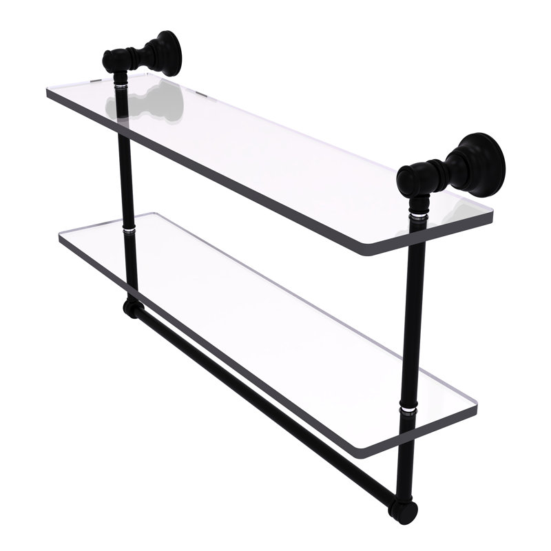 Étagère en verre 2 pièces avec barre à serviettes Freyja, H 5,54 po x l 22 po x P 9,5 po, Noir mat