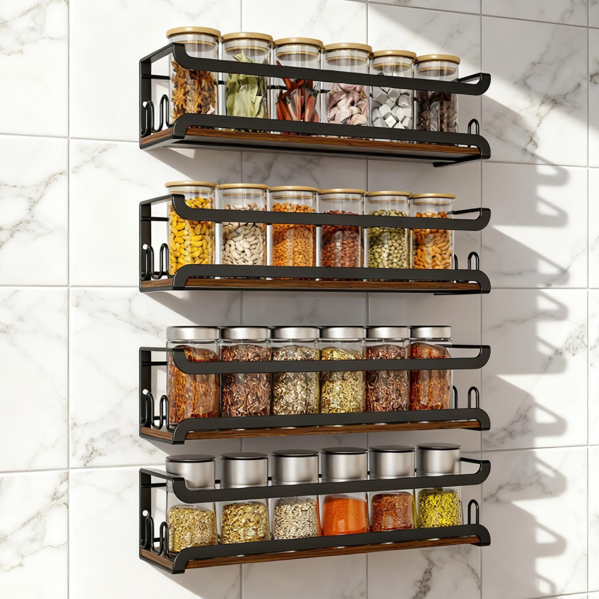 Prep & Savour Wall Mount Spice Rack Organizer 4 Pack | Wayfair