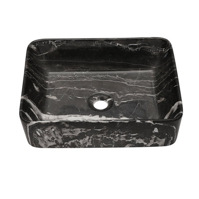 Lavabo de salle de bain rectangulaire en céramique 19 po x 15 po à motif de marbre noir et gris
