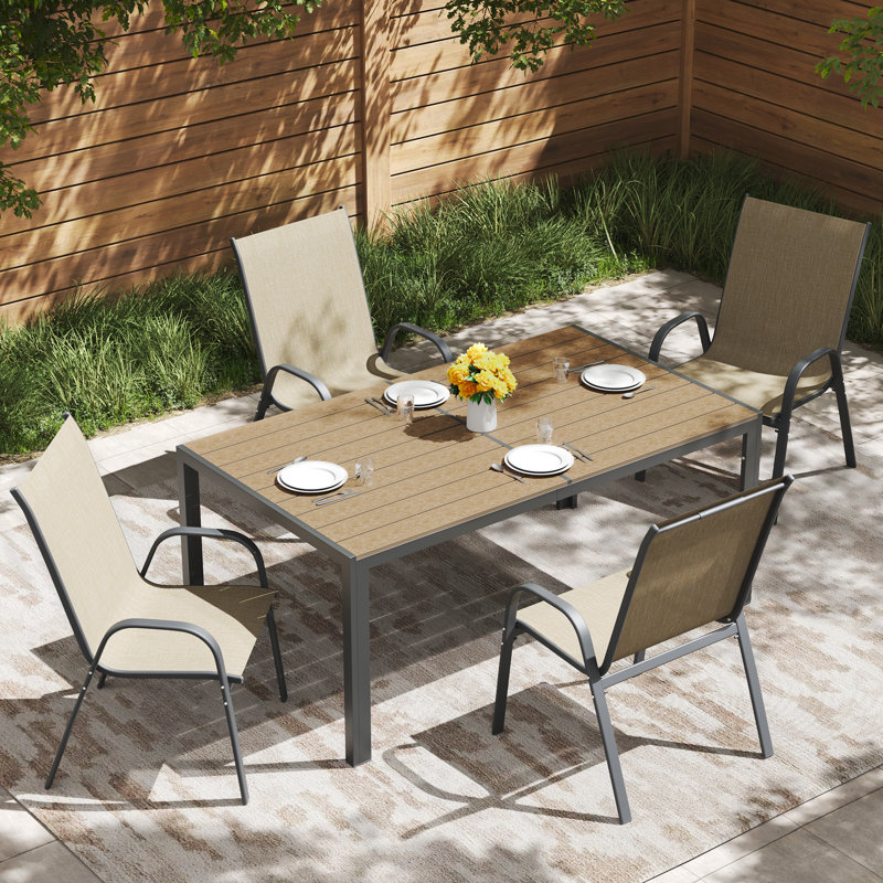 4 - Person Outdoor Patio Dining Set, Stackable Chairs & 59.1'' Hdpe Dining Table, All Weather Dining Set For Lawn, Garden, Backyard