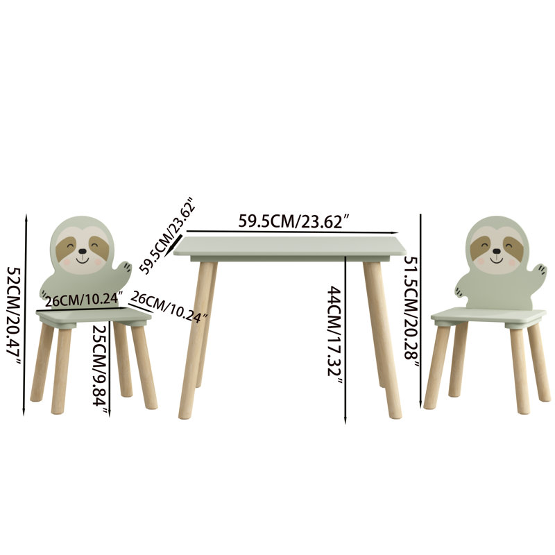 Table d'activités en bois pour tout-petits Connor avec 2 chaises paresseuses mignonnes