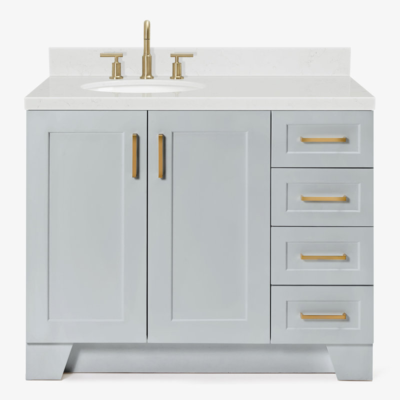 ARIEL Taylor 42.25 Single Sink Bathroom Vanity with Man-Made Stone Top-Oval, Gray, Right , Oval
