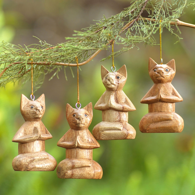3.9'' Handmade Wood Animals Hanging Figurine Ornament